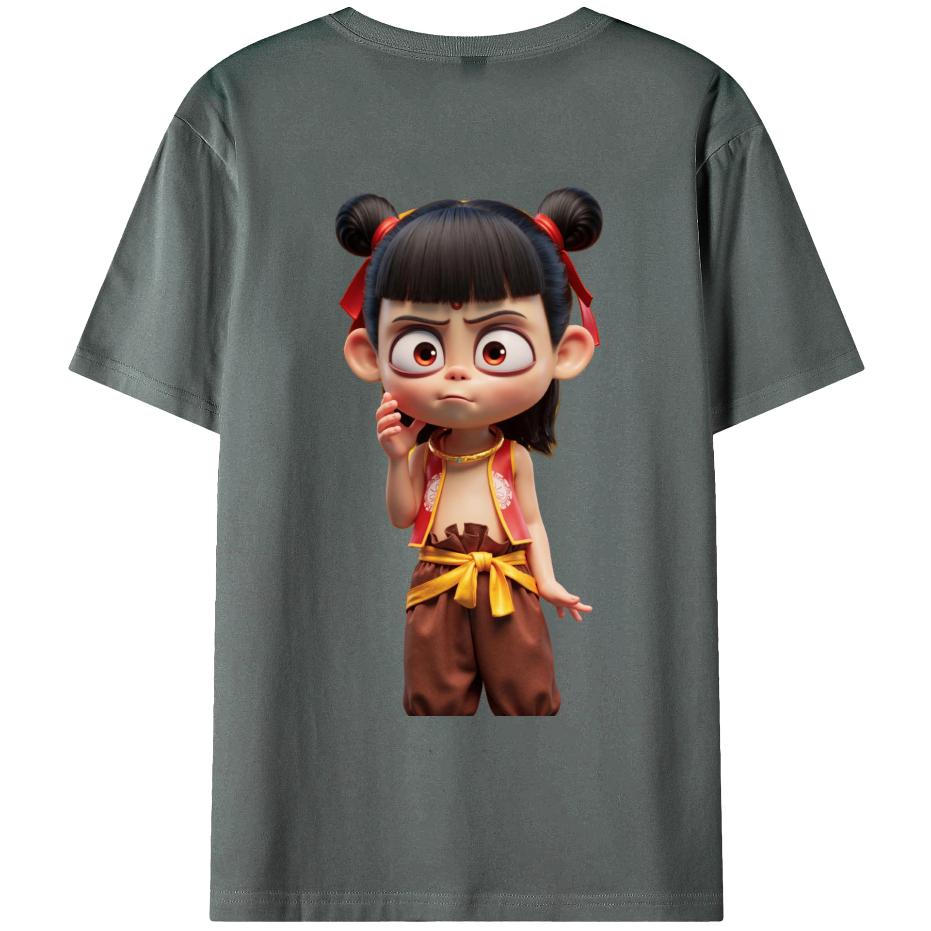 （画像用） Ne Zha 2 ナタ 魔童の大暴れ 綿100％ メンズ半袖Tシャツ（バックプリント） 通気性